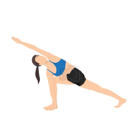 Illustration for Woman doing Revolved side angle pose parivrtta parsvakonasana exercise. Flat vector illustration isolated on white background - Royalty Free Image
