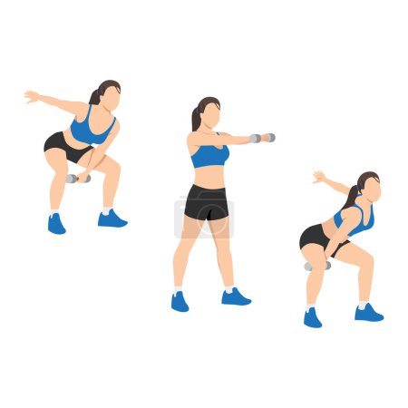 Téléchargez les illustrations : Femme faisant alternance haltère swing exercice. Illustration vectorielle plate isolée sur fond blanc - en licence libre de droit