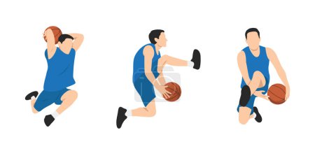 Illustration for Basketball player. Group of 3 different basketball players in different playing positions. Flat vector illustration isolated on white background - Royalty Free Image