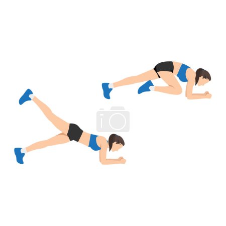 Illustration for Woman doing knee to elbow kickback exercise. Flat vector illustration isolated on white background - Royalty Free Image