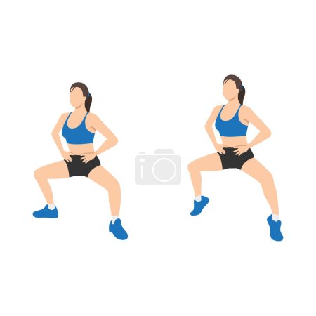 Illustration for Woman doing plie squat calf raise exercise. Flat vector illustration isolated on white background - Royalty Free Image