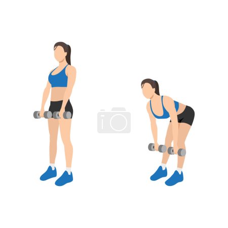 Woman doing Romanian deadlift exercise. Flat vector illustration isolated on white background