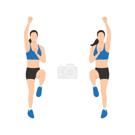Woman doing Standing mountain climbers exercise. Flat vector illustration isolated on white background