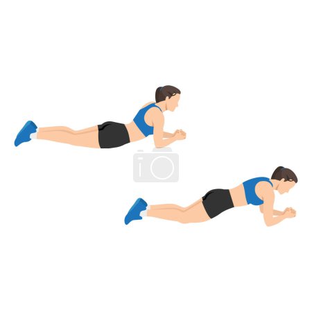 Illustration for Woman doing Abdominal bridge exercise. Flat vector illustration isolated on white background - Royalty Free Image