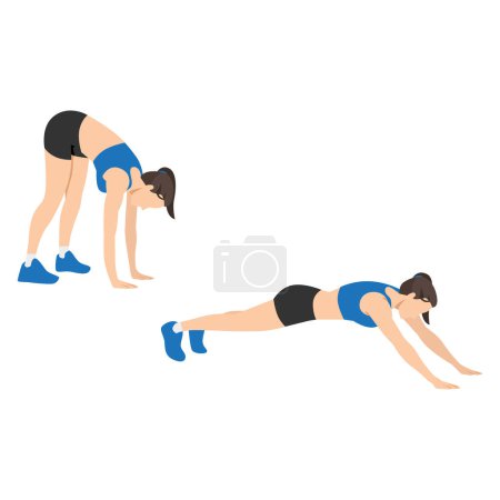 Illustration for Woman doing inchworm exercise. Flat vector illustration isolated on white background - Royalty Free Image