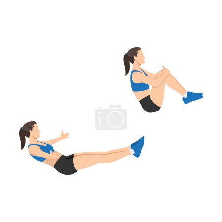 Illustration for Woman doing Knee hugs exercise. Flat vector illustration isolated on white background - Royalty Free Image