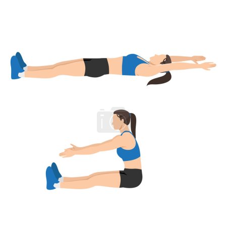 Illustration for Woman doing Roll up exercise. Flat vector illustration isolated on white background - Royalty Free Image
