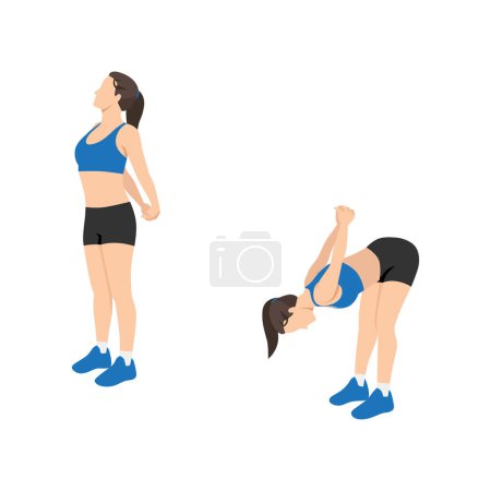 Illustration for Woman doing Biceps stretch exercise. Flat vector illustration isolated on white background - Royalty Free Image
