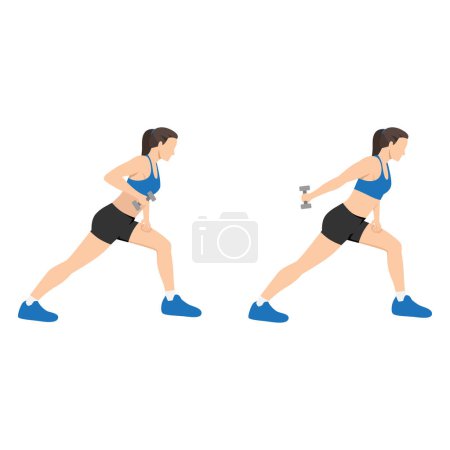 Illustration for Woman doing One arm tricep kickback exercise. Flat vector illustration isolated on white background - Royalty Free Image