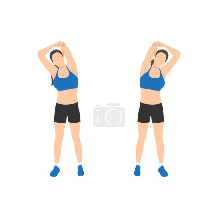 Woman doing Triceps stretch exercise flat vector illustration isolated on white background