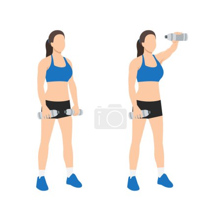 Man doing single or one arm front water bottle raises exercise. Flat vector illustration isolated on white background