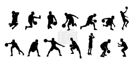Illustration for Basketball player. silhouette of different basketball players in different playing positions. Flat vector illustration isolated on white background - Royalty Free Image