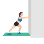 Woman doing straight leg calf stretch exercise. Flat vector illustration isolated on white background. Workout character set