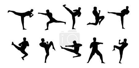 Set of Karate men doing some karate move. Flat vector illustration isolated on white background