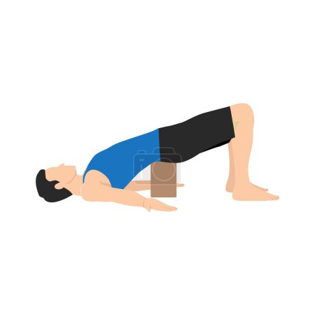 Ilustración de Hombre haciendo puente pose setu bandha sarvangasana ejercicio. Ilustración vectorial plana aislada sobre fondo blanco - Imagen libre de derechos