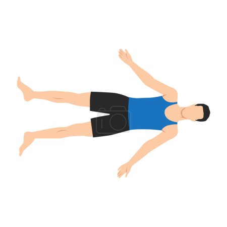 Ilustración de Hombre haciendo Shavasana o Cadáver Pose. Yoga Practica ejercicio. Ilustración vectorial plana aislada sobre fondo blanco - Imagen libre de derechos