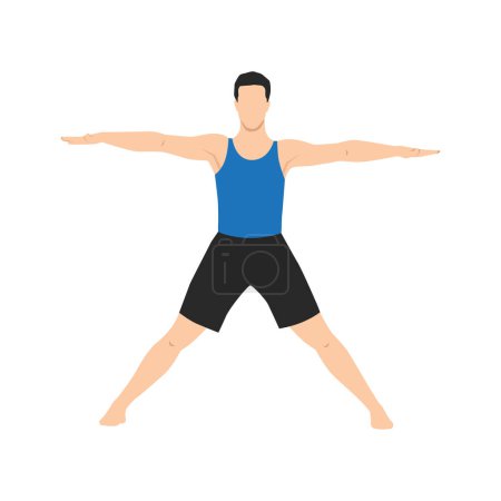 Ilustración de Hombre haciendo Parsva Hasta Padasana o pose estrella ejercicio de yoga. Ilustración vectorial plana aislada sobre fondo blanco - Imagen libre de derechos