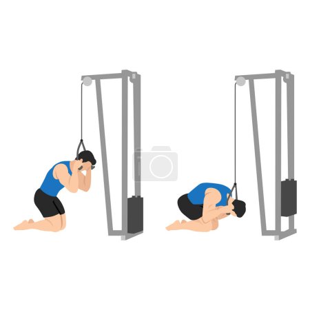 Illustration for Man doing rope ab pulldown exercise. Flat vector illustration isolated on white background - Royalty Free Image