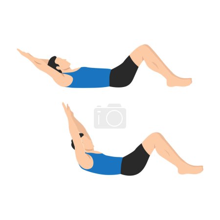 Illustration for Man doing Long arm crunch exercise. Flat vector illustration isolated on white background.Editable file with layers - Royalty Free Image