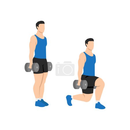 Téléchargez les illustrations : L'homme qui marche sur Dumbbell fait de l'exercice. Illustration vectorielle plate isolée sur fond blanc - en licence libre de droit