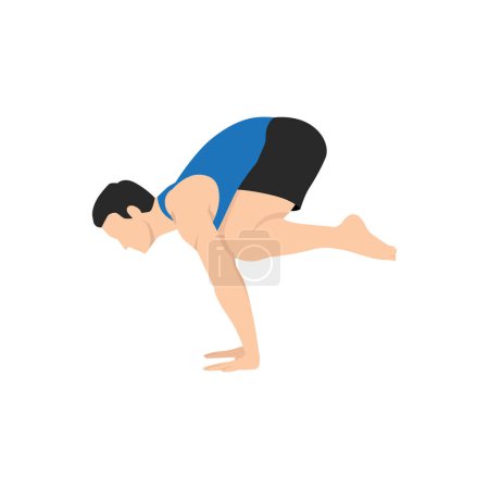 Illustration for Man doing Crow pose bakasana exercise. Flat vector illustration isolated on white background - Royalty Free Image