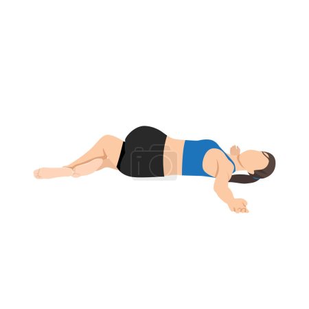 Illustration for Woman doing Supta Matsyendrasana yoga pose, Reclined Spinal Twist pose. Flat vector illustration isolated on white background - Royalty Free Image