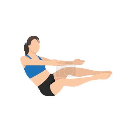 Illustration for Woman doing Listing boat pose. Flat vector illustration isolated on white background - Royalty Free Image