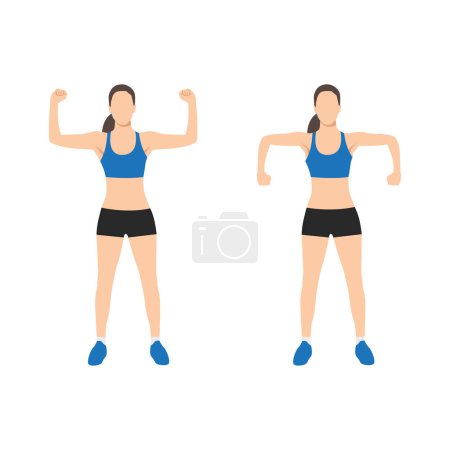 Illustration for Woman doing doing exercise - scarecrow arms elbow shoulder rotations. Flat vector illustration isolated on white background - Royalty Free Image