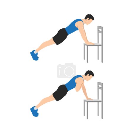 Illustration for Man doing Incline plank shoulder taps exercise. Flat vector illustration isolated on white background. Layered vector. Abs workout - Royalty Free Image