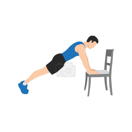 Man doing Incline plank on chair exercise. Flat vector illustration isolated on white background