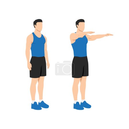 Ilustración de Hombre haciendo doble brazo delantero plantea el ejercicio. Ilustración vectorial plana aislada sobre fondo blanco - Imagen libre de derechos
