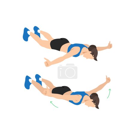 Illustration for Woman doing Floor t raises exercise. Flat vector illustration isolated on white background - Royalty Free Image