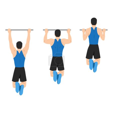 Illustration for Man doing Lat pulldown pull ups exercise. Flat vector illustration isolated on white background - Royalty Free Image