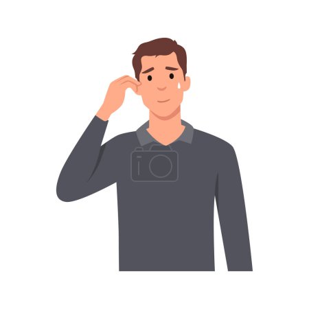 Illustration for Young man Disappointed man with facepalm gesture, feeling shame. Person with hand at forehead regret fail. Face palm of ashamed and upset human after failure. Flat vector illustration isolated - Royalty Free Image