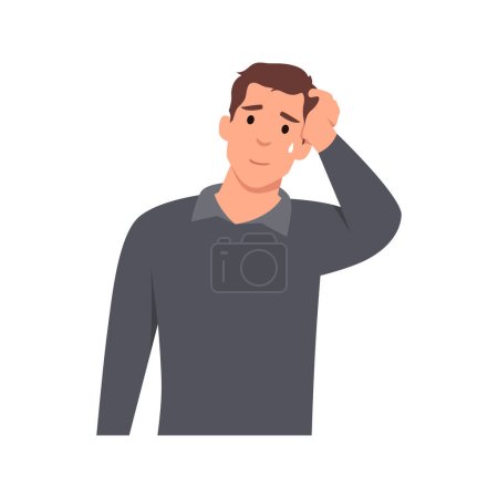 Illustration for Young man Disappointed man with facepalm gesture, feeling shame. Person with hand at forehead regret fail. Face palm of ashamed and upset human after failure. Flat vector illustration isolated - Royalty Free Image