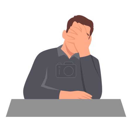 Illustration for Young man with a gestures facepalm. Headache, disappointment or shame. Flat vector illustration isolated on white background - Royalty Free Image
