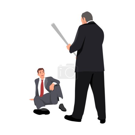 Illustration for Boss hammer looking at a nail employee. Employee is afraid of their boss with a baton or Bar. Flat vector illustration isolated on white background - Royalty Free Image