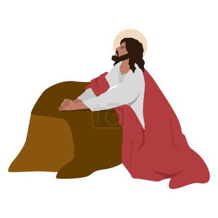 Téléchargez les illustrations : 1er mystère douloureux. Illustration vectorielle biblique de Jésus priant à Gethsémani - en licence libre de droit