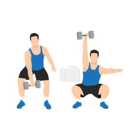 Téléchargez les illustrations : Homme faisant haltère accrocher arracher exercice. Illustration vectorielle plate isolée sur fond blanc - en licence libre de droit