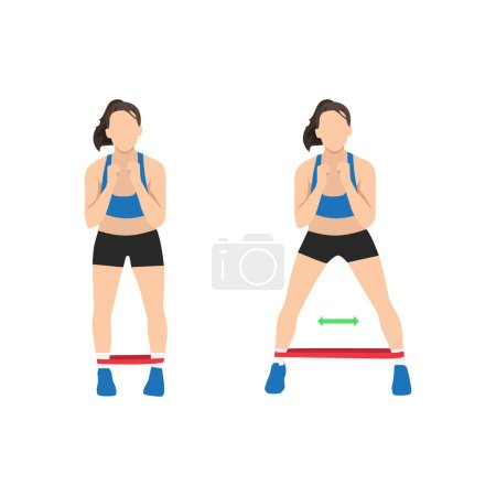 Illustration for Woman doing Ankle jumping jacks exercise. flat vector illustration isolated on white background - Royalty Free Image