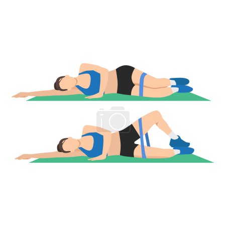 Illustration for Woman doing Supinated clamshell exercise. flat vector illustration isolated on white background - Royalty Free Image
