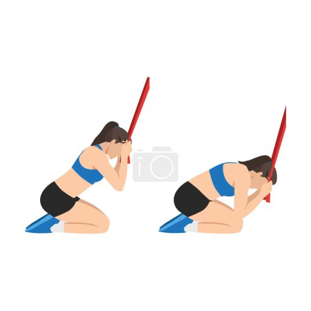 Téléchargez les illustrations : Femme faisant de l'exercice craquant à genoux. illustration vectorielle plate isolée sur fond blanc - en licence libre de droit