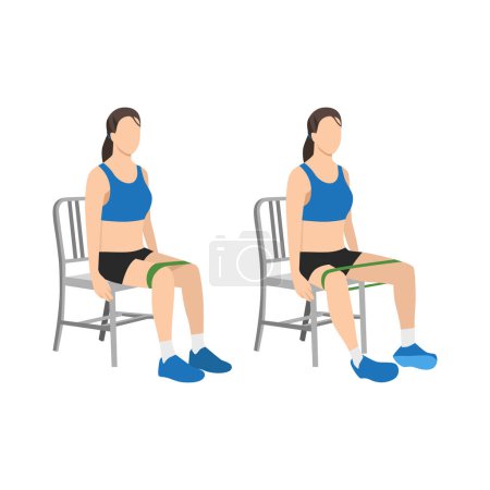 Illustration for Woman doing Seated abduction exercise. flat vector illustration isolated on white background - Royalty Free Image