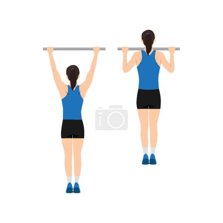 Illustration for Woman doing Pull up exercise. Flat vector illustration isolated on white background - Royalty Free Image