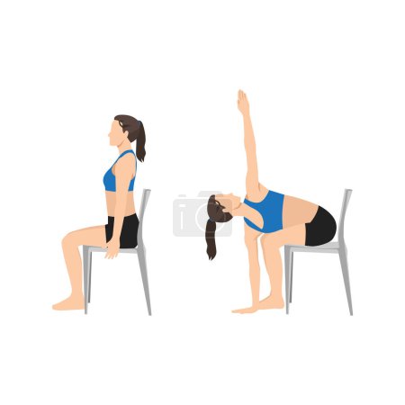 Illustration for Woman doing Chair extended side angle. utthita parsvakonasana exercise. Flat vector illustration isolated on white background - Royalty Free Image