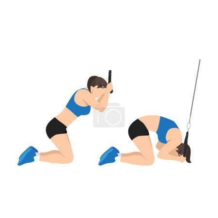 Illustration for Woman doing Kneeling cable crunches exercise. Flat vector illustration isolated on white background - Royalty Free Image