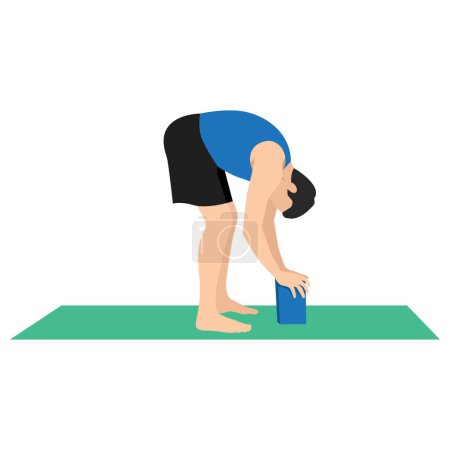 Illustration for Man doing Uttanasana or Standing Forward Fold yoga pose,vector illustration in trendy style - Royalty Free Image