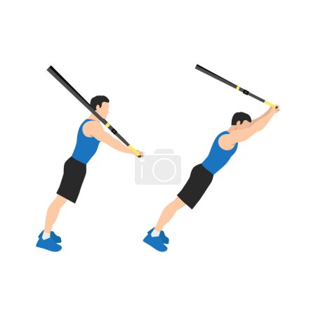 Illustration for Man doing Standing TRX Suspension strap ab rollout. abdominal roller exercise side view. vector illustration isolated on background - Royalty Free Image