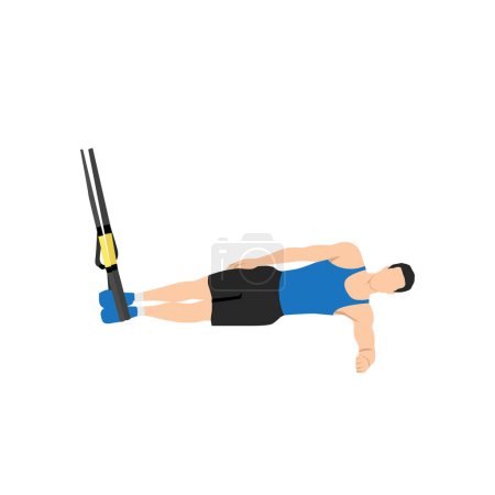 Illustration for Man doing TRX. Suspension side plank. Abdominals exercise. Flat vector illustration isolated on white background.Editable file with layers - Royalty Free Image