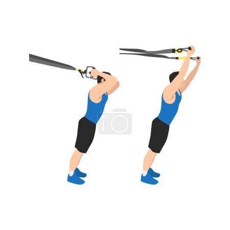 Illustration for Man doing TRX Suspension straps triceps extensions flat vector illustration isolated on white background - Royalty Free Image